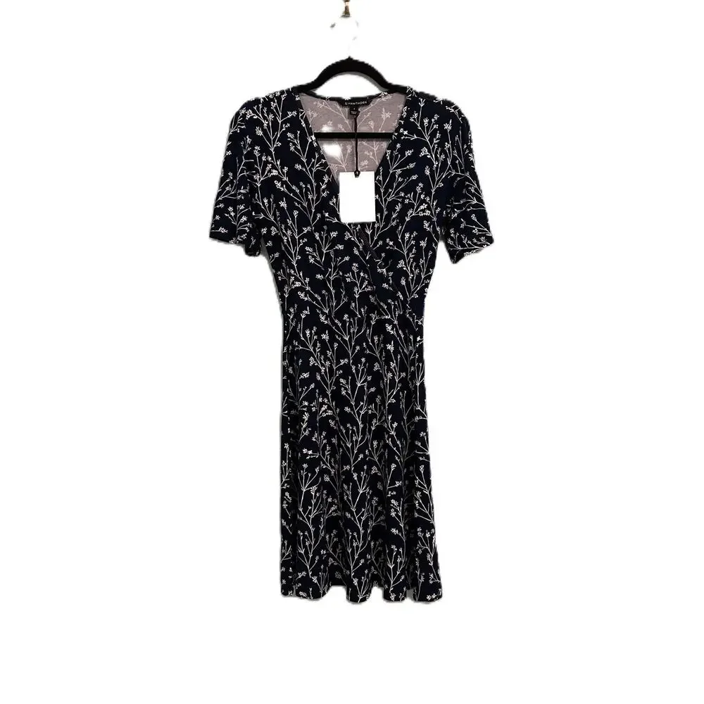 NWT 41 Hawthorn Elisse Navy/White Floral Faux Wrap Dress Flutter Sleeves-Small - Picture 4 of 12